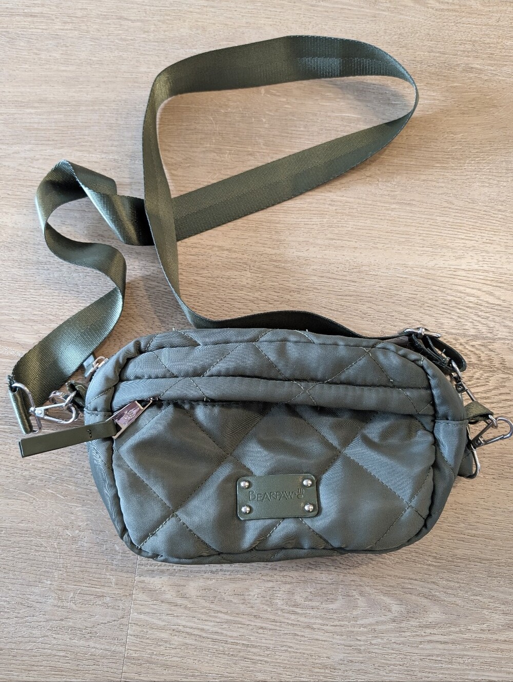 BearPaw Olive Quilted Belt Bag with Adjustable Strap